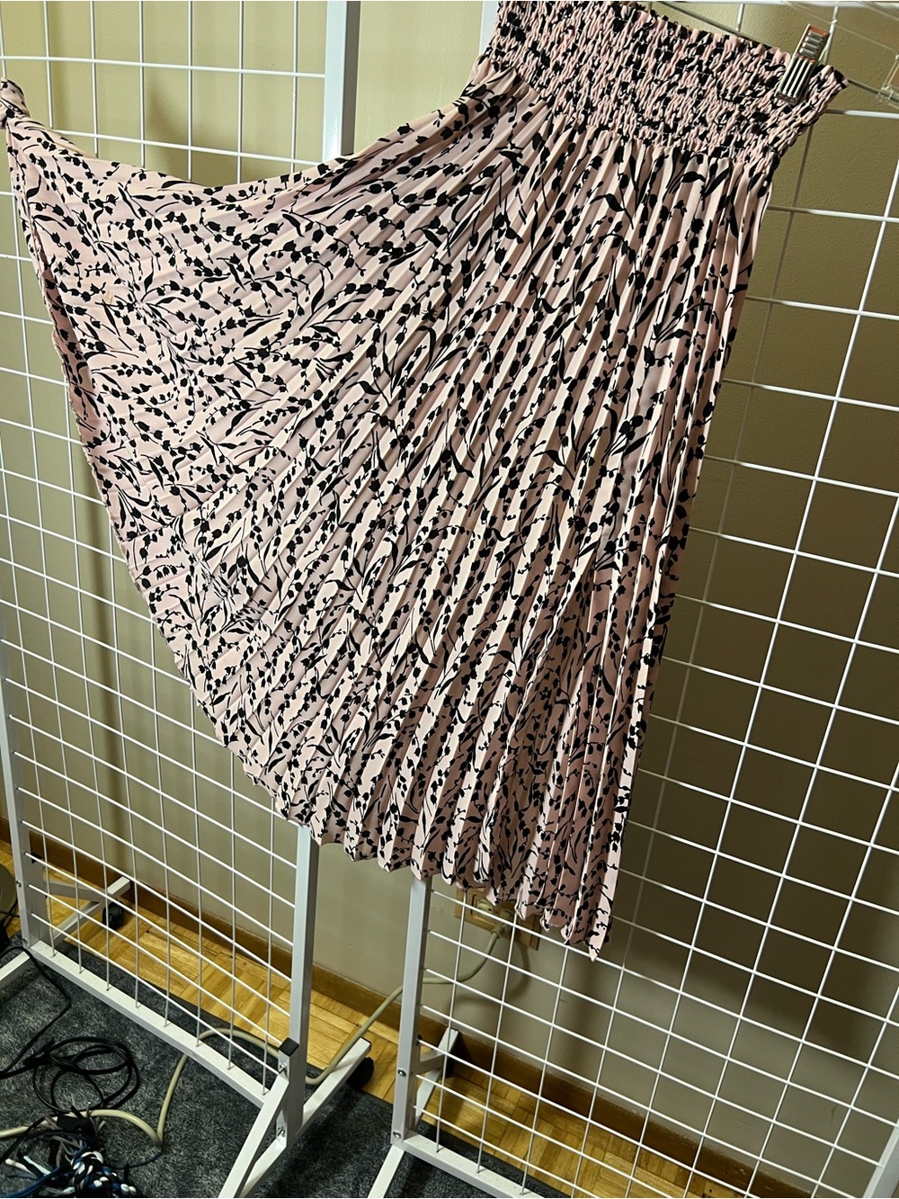 Zadig & Voltaire Blush Pink Pleated Midi Skirt with Black Spot Print